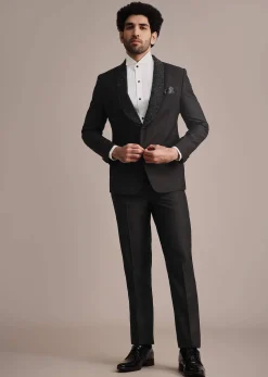 Black Rayon Tuxedo With Beaded Lapel