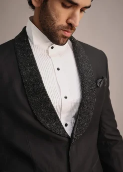 Black Rayon Tuxedo With Beaded Lapel