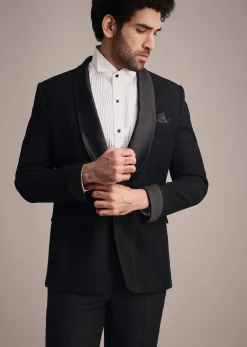 Black Rayon Tuxedo With Pintuck Detailing