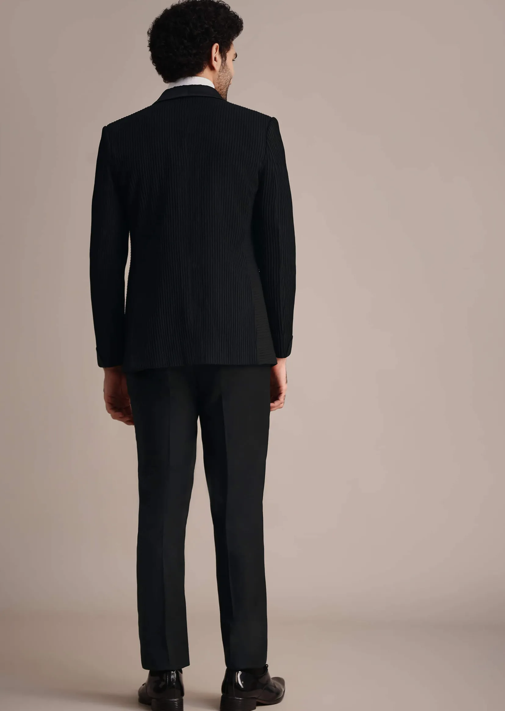 Black Rayon Tuxedo With Pintuck Detailing