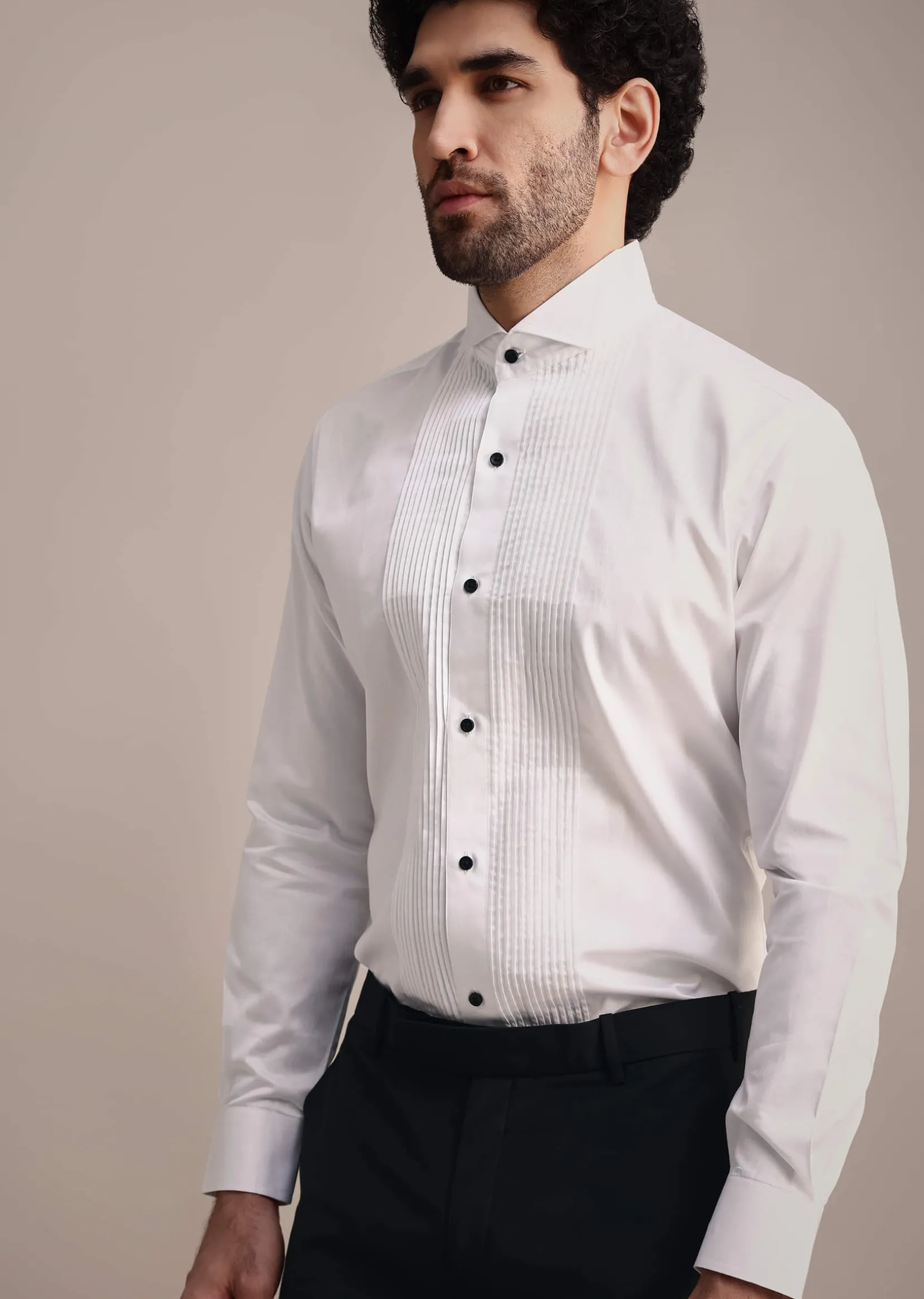 Black Rayon Tuxedo With Pintuck Detailing