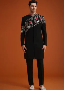 Black Resham Embroidered Indo Western Set