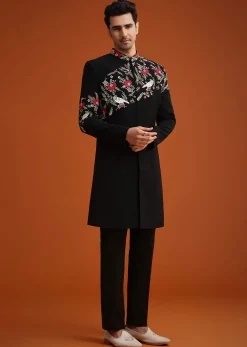Black Resham Embroidered Indo Western Set