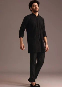 Black Resham Embroidered Kurta Pant Set