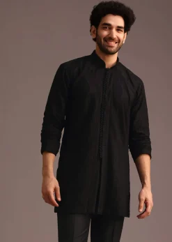 Black Resham Embroidered Kurta Pant Set