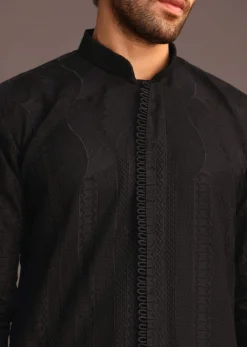 Black Resham Embroidered Kurta Pant Set