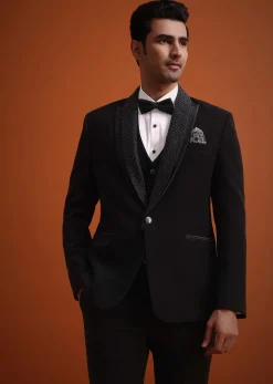 Black Resham Work Tuxedo And Pant Set
