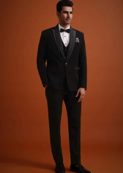 Black Resham Work Tuxedo And Pant Set