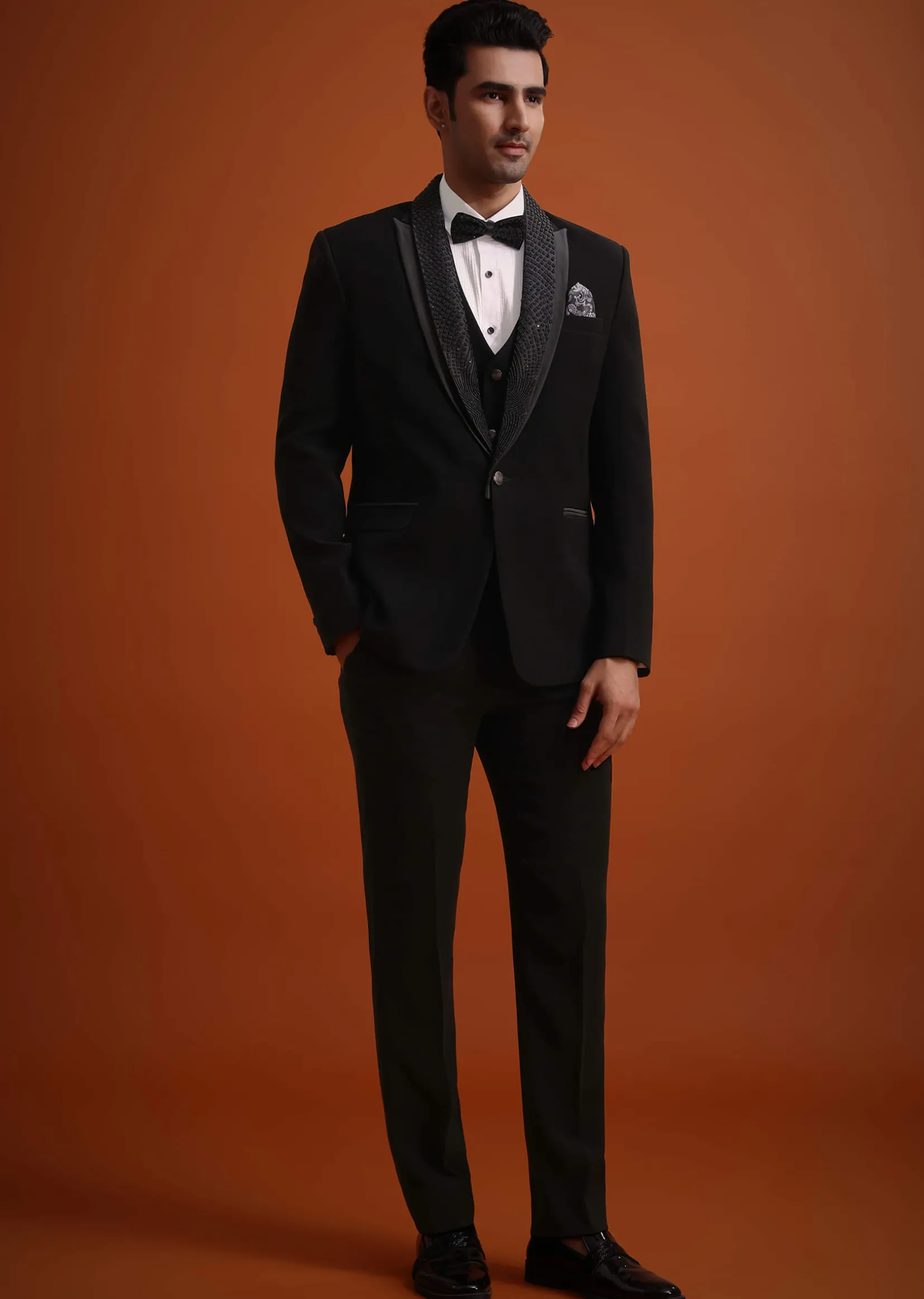 Black Resham Work Tuxedo And Pant Set