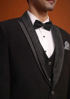 Black Resham Work Tuxedo And Pant Set
