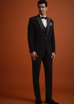Black Resham Work Tuxedo And Pant Set