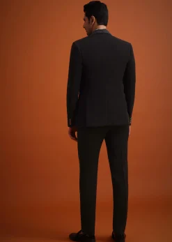 Black Resham Work Tuxedo And Pant Set