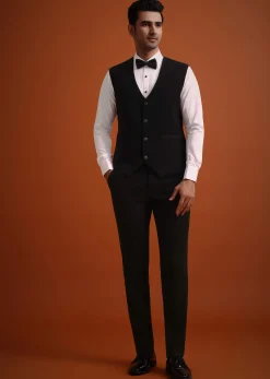 Black Resham Work Tuxedo And Pant Set