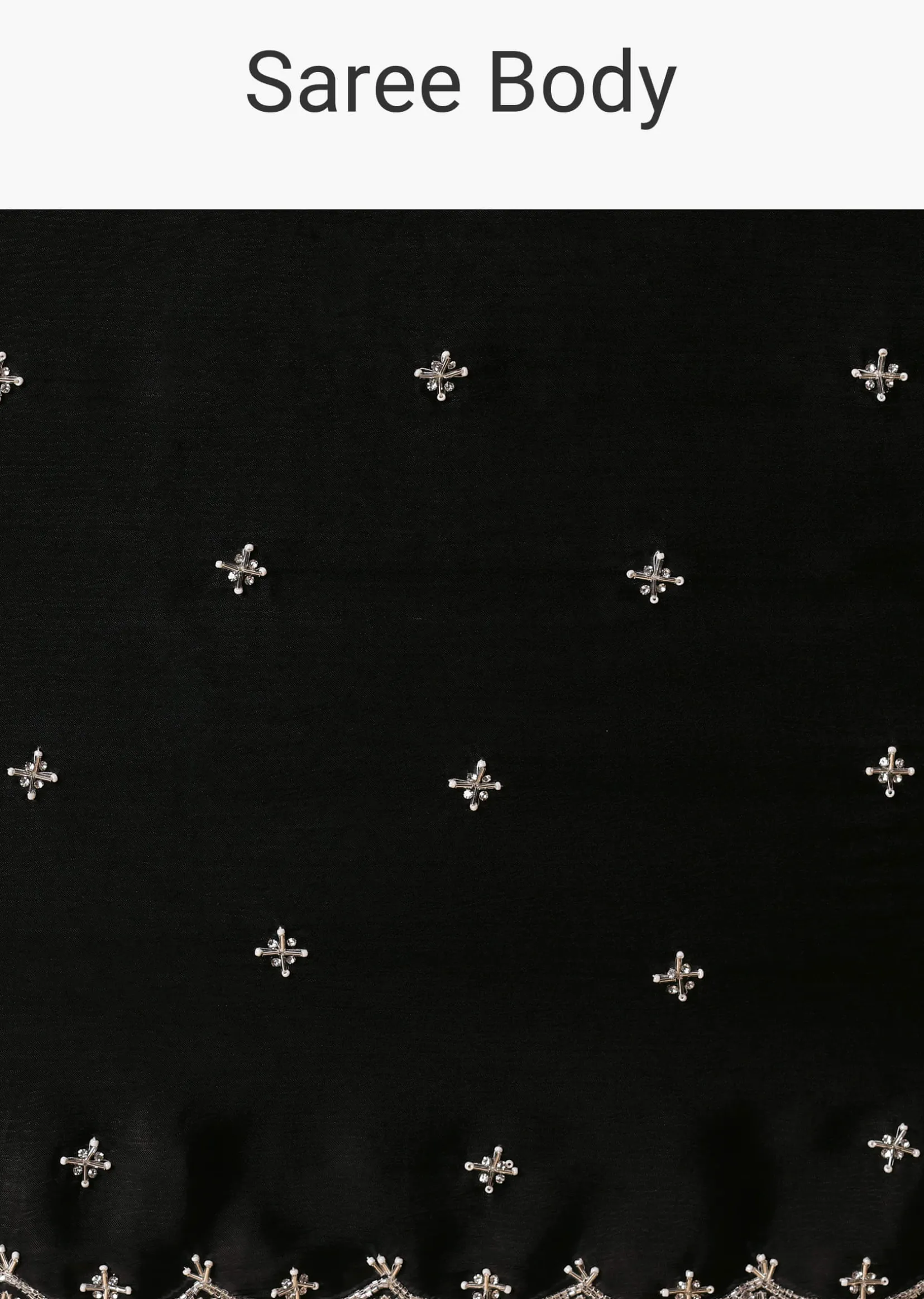 Black Satin Saree With Stone Embellishments And Unstitched Blouse Piece
