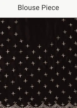 Black Satin Saree With Stone Embellishments And Unstitched Blouse Piece