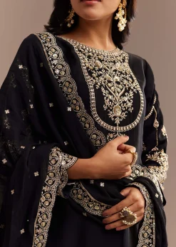 Black Satin Zari Embroidered Dhoti Kurta Set