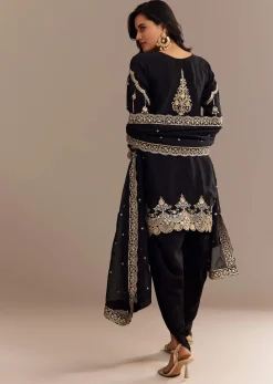 Black Satin Zari Embroidered Dhoti Kurta Set