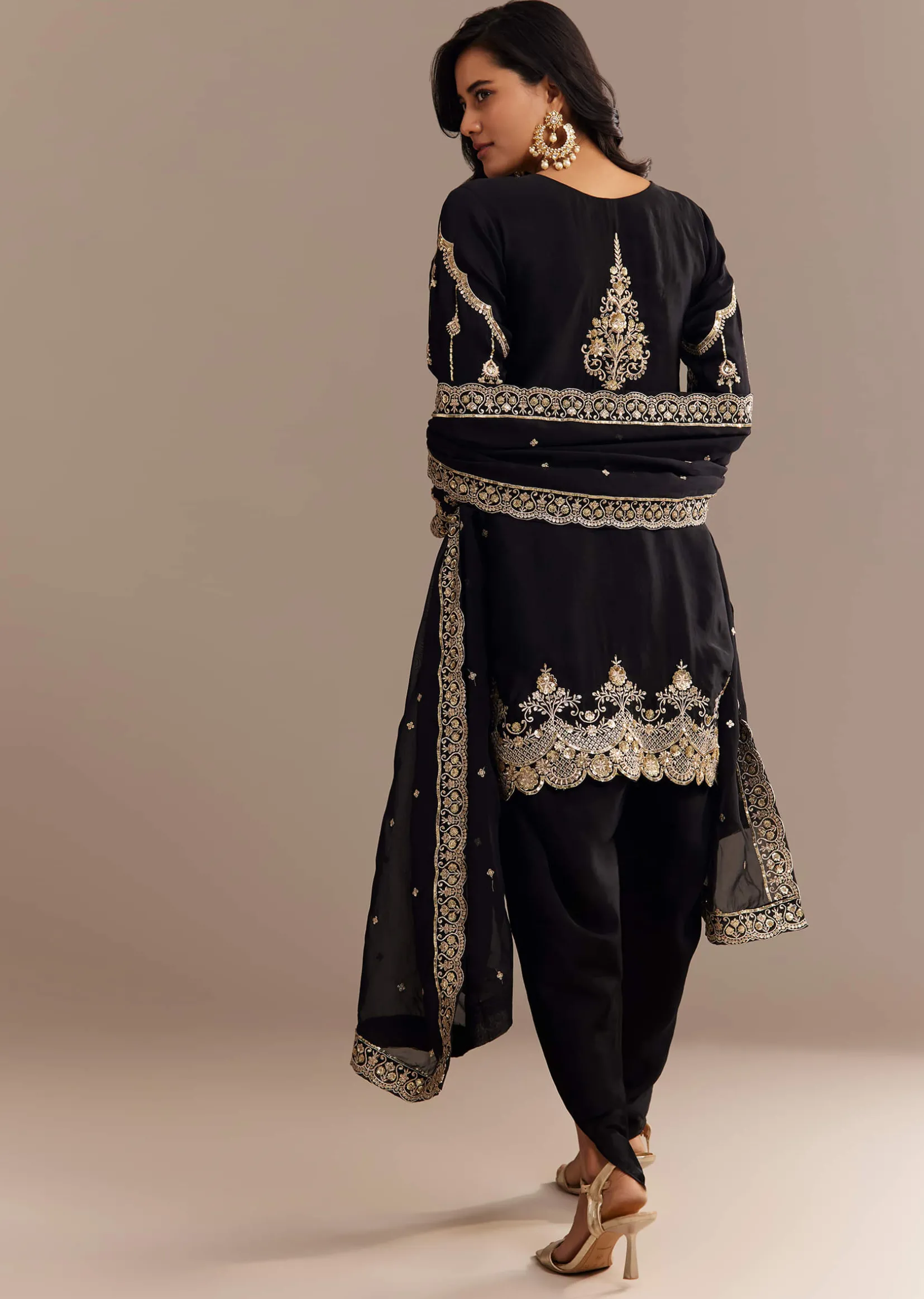 Black Satin Zari Embroidered Dhoti Kurta Set