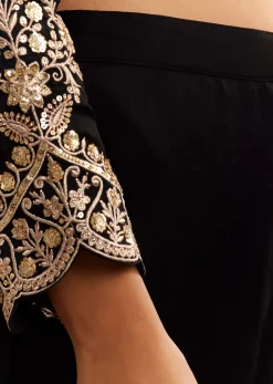 Black Satin Zari Embroidered Dhoti Kurta Set
