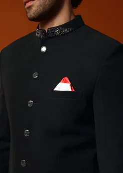 Black Self Work Jodhpuri Suit For Men
