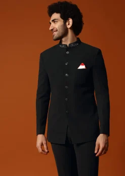 Black Self Work Jodhpuri Suit For Men