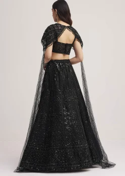 Black Sequin Embellished Lehenga Choli Set With Cape