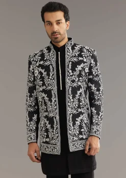 Black Sequin Jaal Embroidered Indo Western Set