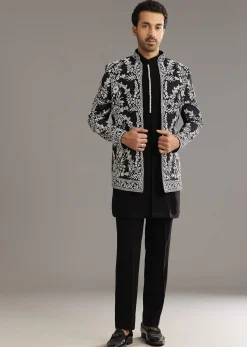 Black Sequin Jaal Embroidered Indo Western Set