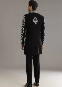 Black Sequin Jaal Embroidered Indo Western Set