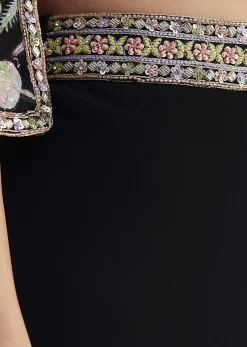 Black Sequin Patch Work Croptop Palazzo With Cape