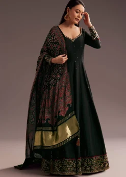 Black Sequins Zardosi Silk Anarkali Dupatta Set