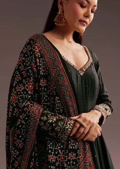 Black Sequins Zardosi Silk Anarkali Dupatta Set