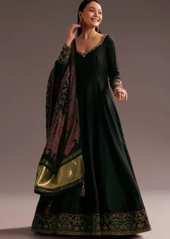 Black Sequins Zardosi Silk Anarkali Dupatta Set