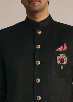 Black Sherwani Set With Contrasting Bottom