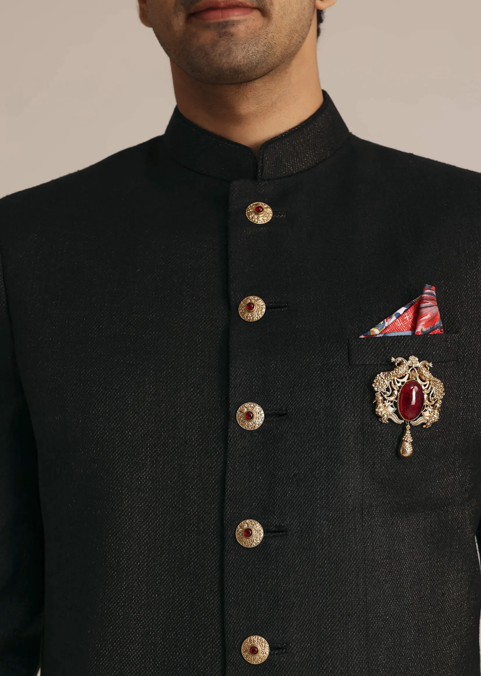 Black Sherwani Set With Contrasting Bottom
