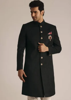 Black Sherwani Set With Contrasting Bottom