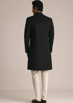 Black Sherwani Set With Contrasting Bottom