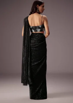 Black Shimmer Saree With Richly Hand Embroidered Blouse