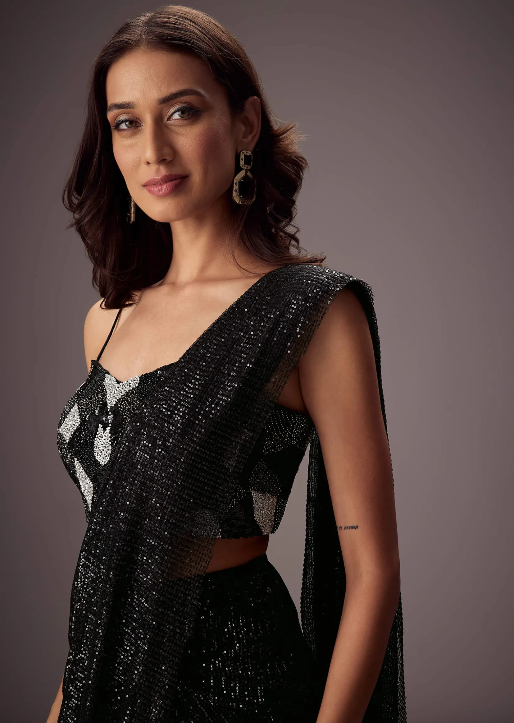 Black Shimmer Saree With Richly Hand Embroidered Blouse