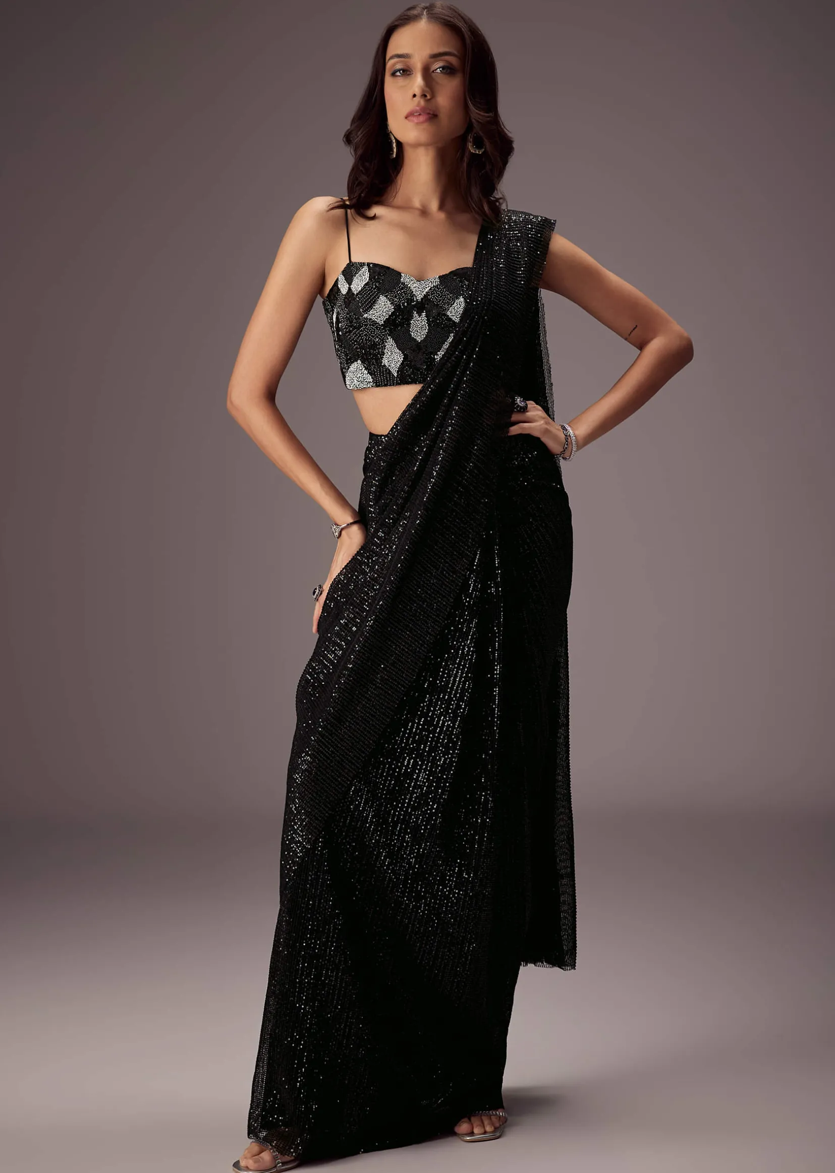 Black Shimmer Saree With Richly Hand Embroidered Blouse