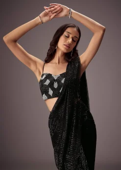 Black Shimmer Saree With Richly Hand Embroidered Blouse
