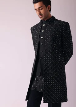 Black Shimmery Indowestern With Cut Work
