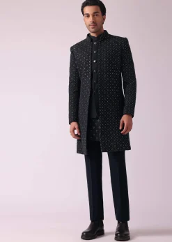 Black Shimmery Indowestern With Cut Work