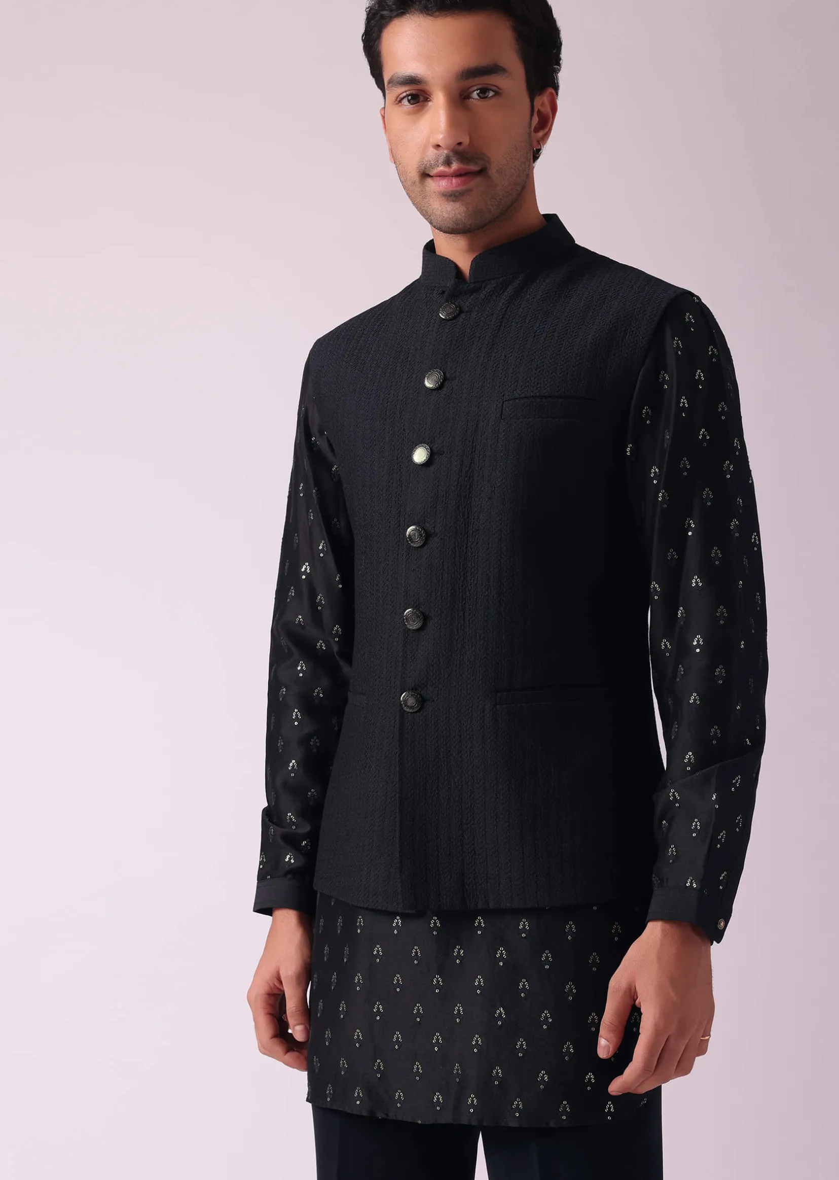 Black Shimmery Indowestern With Cut Work