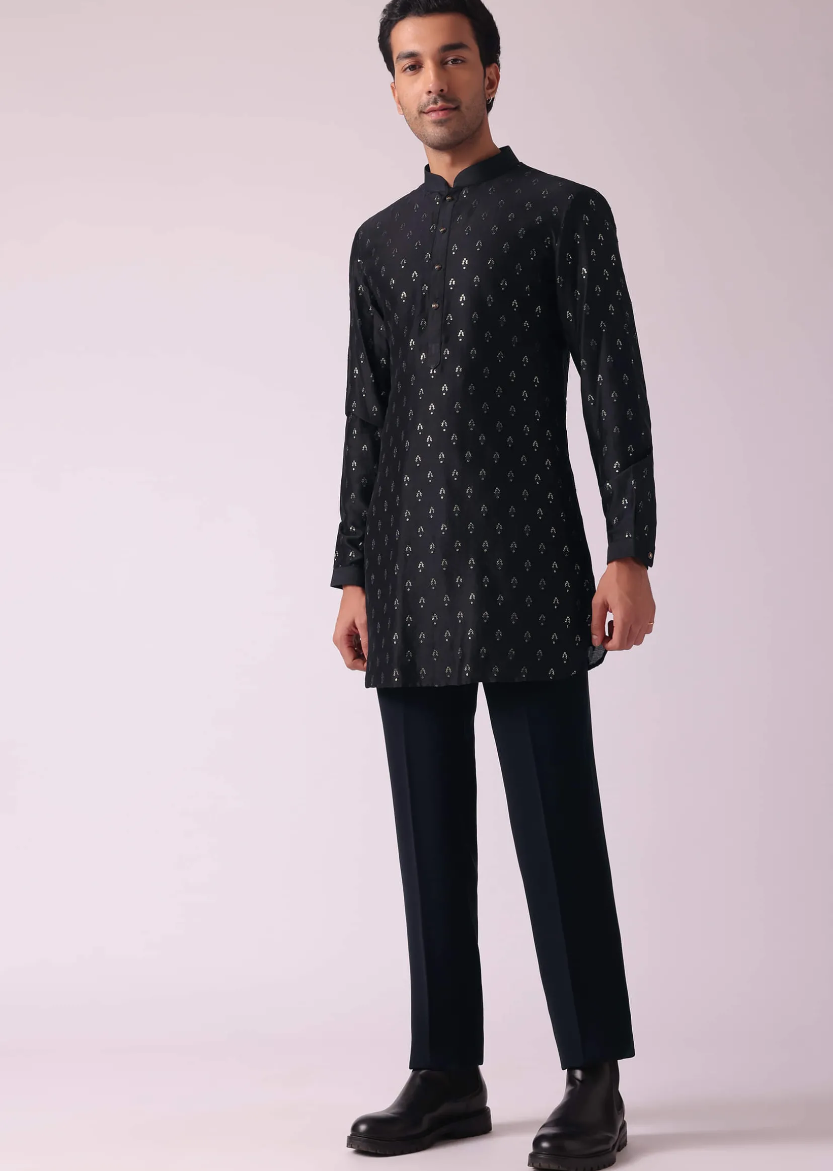 Black Shimmery Indowestern With Cut Work