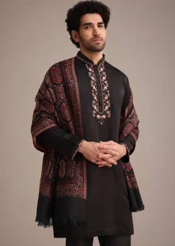 Black Silk Blend Hand Work Kurta Dupatta Set