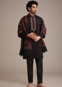 Black Silk Blend Hand Work Kurta Dupatta Set