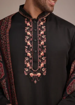 Black Silk Blend Hand Work Kurta Dupatta Set