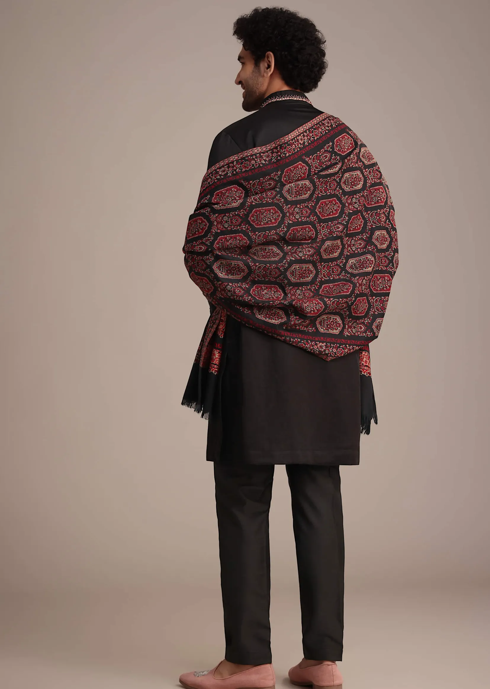 Black Silk Blend Hand Work Kurta Dupatta Set