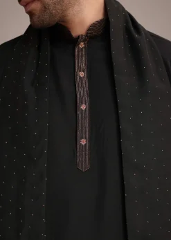 Black Silk Blend Kurta Pant With Dupatta